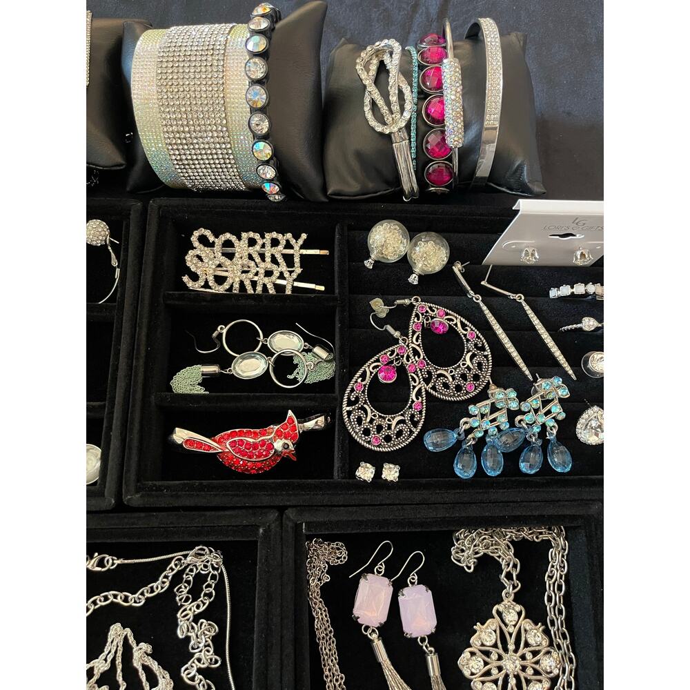 Vintage Estate Large 1.52lb 49pc Rhinestone Earring Necklace Bracelet Bundle Lot - Picture 9 of 11